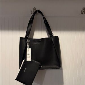 Calvin Klein Black Pebbled Leather Tote with Matching Wristlet